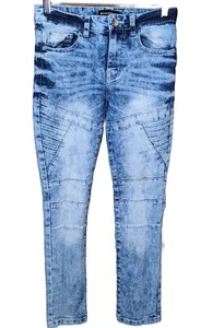 VTG Y2K South Pole Blue Jeans Pintuck Moto Distressed Skinny Fit Girls Size 10 - Picture 1 of 6