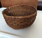 Rare Antique Basket Round Sewing Basket Hand Woven Reed Rush Twist Rope Texture