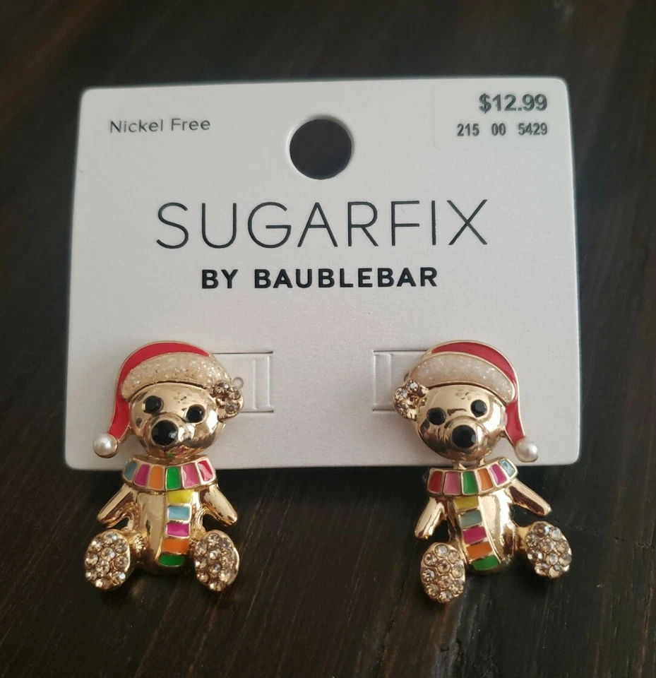 Sugarfix Baublebar Earrings Teddy Bear Santa Hat Scarf Christmas