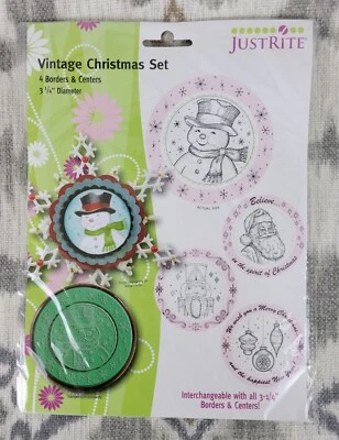 NUEVO JustRite Diseño "Navidad Vintage" Conjunto De 3 Estampillas De Goma Montables Foto 1 de 4