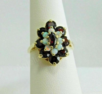 2.50 克拉模拟红色石榴石和蛋白石光环复古戒指 925 纯银镀 — 第 1/4 张图片