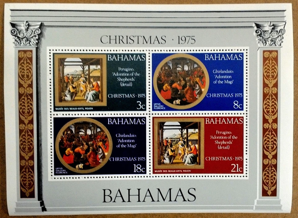 VINTAGE CLASSICS - Bahamas 1975 - Christmas Artwork - Souvenir Sheet of 4v - MNH - Image 1 of 1