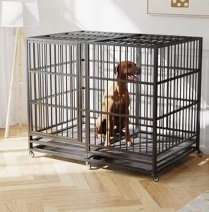 54 Inch Heavy Duty Escape-Proof Dog Crate Cage Kennel with Wheels for Large Dogs - Picture 1 of 6
