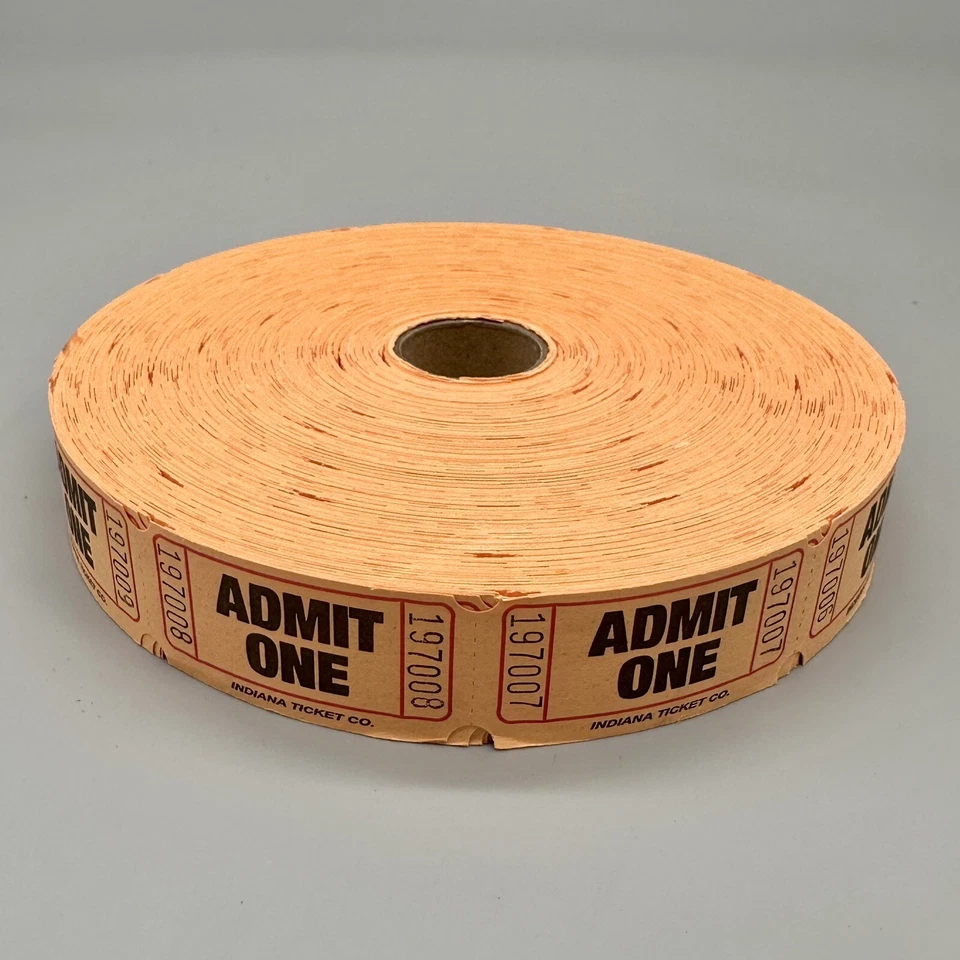INDIANA TICKET COMPANY 1 Roll, 2,000 Orange Admit One Tickets Carnival Fun Fair Festival Raffle