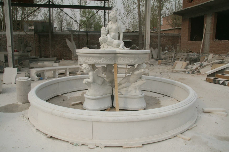 BEAUTIFUL HAND CARVED MARBLE CHERUB FIGURAL OUTDOOR GARDEN FOUNTAIN FNT98 - Image 1 of 1