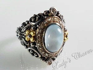 🦋 Anillo Barbara Bixby Topacio Azul Y Blanco Plata de Ley Oro 18k 8 - Imagen 1 de 11
