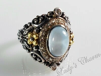 🦋 Anillo Barbara Bixby Topacio Azul Y Blanco Plata de Ley Oro 18k 8 Foto 1 de 4