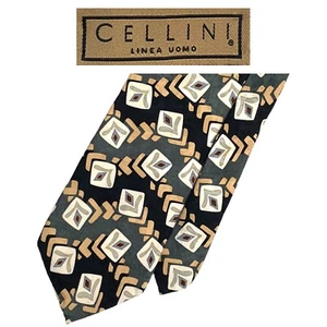 Cellini Linea Uomo Black Tie - Multicolor Floral Squares 100% Silk Necktie - Picture 1 of 9