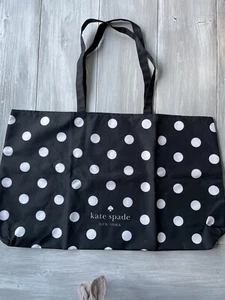 Kate Spade Extra Large Beach Tote Fabric Black White Bag Polka Dot 26 x 14 in - Picture 1 of 4