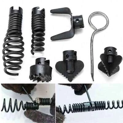 7X Cutter Set Drain Cleaner Plumbing Snake Cable Auger Clog Sewer Unblocker Tool