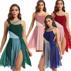 Women's Lyrical Dance Mesh Overlay Ballet Leotard Contemporary Dress Performance - Picture 1 of 86