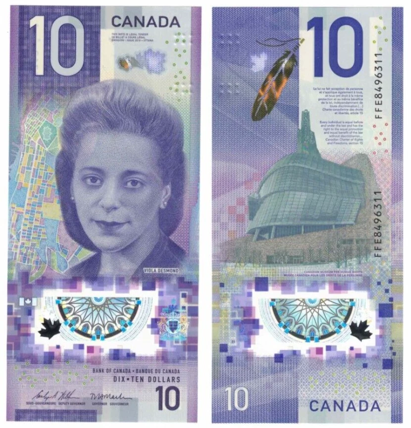 2018 Canada Bank P113 b  10 Dollars Wilkins & Macklem Banknote UNC Polymer - Image 1 of 1