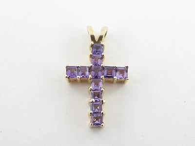 14k Yellow Gold Amethyst Cross Charm Pendant - Image 1 of 4