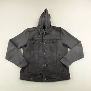 Hollister Jacket Mens Large Gray Denim Jean Hybrid Coat Distressed Hoodie Flex ^ - Picture 1 of 13