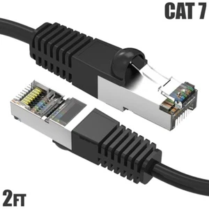 2FT Cat7 RJ45 Network LAN Ethernet SSTP Patch Cable Shielded Copper 600MHz Black - Picture 1 of 5