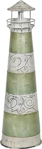 Capiz & Metal Art grün gestreifter Leuchtturm Ständer grün/weiß 15x4,5x4,5" - Bild 1 von 3