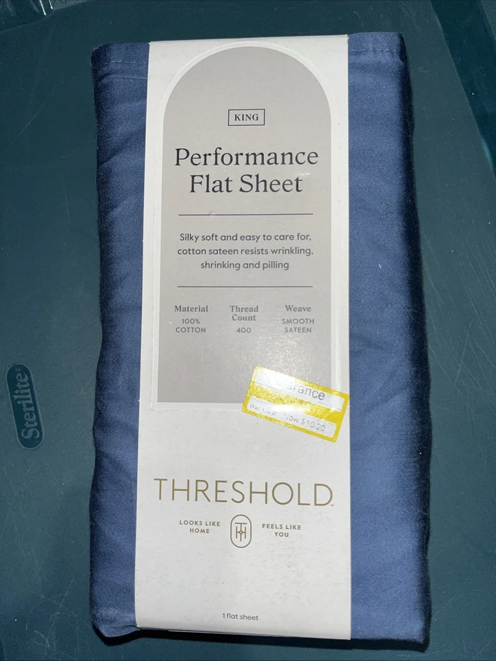 Threshold KING 400 Thread Count Performance Flat Sheet Metallic Blue