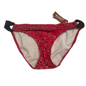 Arizona Jeans Co. Bikini Bottoms Red W/ Navy Paisley Juniors Size Large - Picture 1 of 9