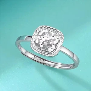 Pure Platinum 950 Band Women Shiny Lucky Square Bead Open Ring 3.2-3.3g Us:6-9 - Picture 1 of 4