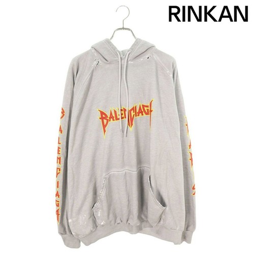 Felpa con cappuccio Balenciaga 22SS 697879 TMV89 logo metallizzato dipinto crash pullover usata 01