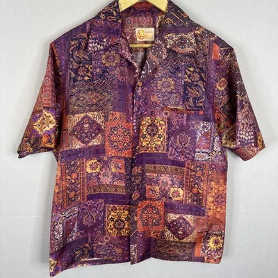 Iolani McInerny Hawaii Vintage Tapestry Art Print Aloha Shirt M Covered Buttons - Image 1 of 4