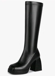 DOBOYG Knee High Boots Women Platform Chunky Block Heel Stretchy Square Toe... - Picture 1 of 3