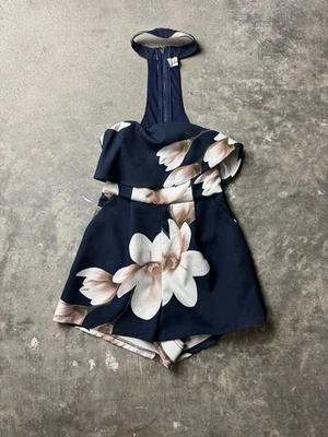 Women’s Navy Floral Halter Romper Size 2 – Elegant Dressy Summer Outfit Rare - Image 1 of 3