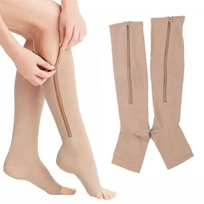 Open Toe Premium-Zipper Compression Leg Calf Socks G2L7 - Image 1 of 4