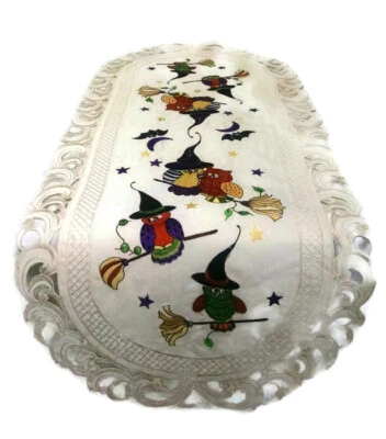 Doily Boutique Table Runner, Doily, Mantel Scarf with Halloween Witches and Owls - Image 1 of 4