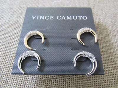 Vince Camuto Double pair of crescent crystal Earrings Gold/silver tone New! NWT - Image 1 of 2