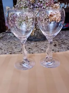 Lenox Vintage Elegant Art Deco Crystal Clear Swan Stem Water/Wine Goblet - Pair - Picture 1 of 10