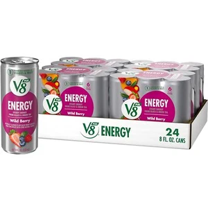 (24 Pack) V8 +ENERGY Wild Berry Natural Plant Energy Drink with Juice, 8 Fl Oz - Picture 1 of 6
