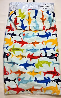 TOMMY BAHAMA KIDS Beach Towel PONCHO SHARKS BLUE 24 X 48 100% COTTON NWT - Image 1 of 4
