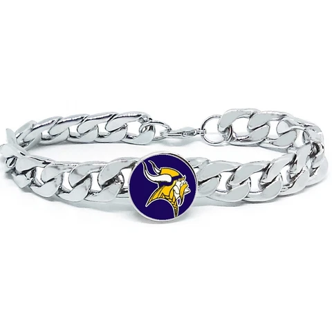 Minnesota Vikings Silver Wide Womens Mens Curb Link Chain Bracelet +GiftPg D4 Cover