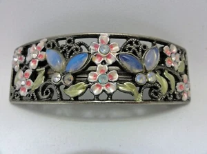 Vintage Haarspange Pastell Blumen Emaille mit Strass Haarklammer Rosa und Blau - Bild 1 von 7