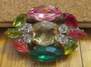 1-Czech Rhinestone Multicolored Design on an Oval Button #78 33.66mm x 22.75mm - Picture 1 of 6