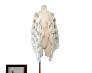 Woven Heart Women's Size S Fringe Open Sweater Cardigan Striped - Picture 1 of 7