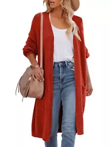 Women's Casual Long Sleeve Open Front Fuzzy Knit Cardigans Plush Sweater Pockets - Picture 1 of 9