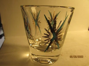 VINTAGE MCM - Turq. & Gold Stars on clear standard shotglass- 60's style-nice - Picture 1 of 5