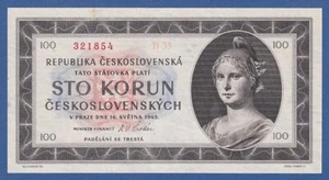 CHECOSLOVAQUIA / CZECHOSLOVAKIA -- 100 KORUN ( 1945 ) -- EBC- / VF+ -- PICK 67a - Bild 1 von 2