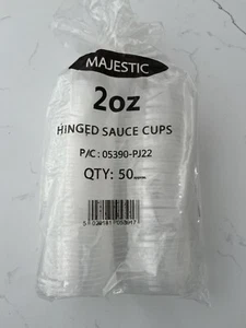 Majestic Pack Of 50 - 2oz Clear Round Hinged Sauce Cups - Re-Usable With Lids - Picture 1 of 3