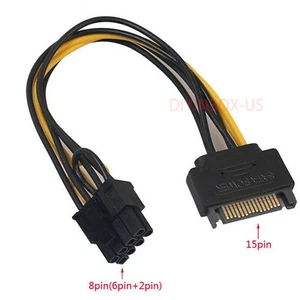 SATA 15 pin Male to 8 pin 6+2 PCI-Express PCIe Video Graphic Card Power Adapter - Picture 1 of 11