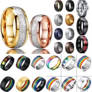 Mens Women Rings Stainless Steel Silicone Rainbow Band Gear Couple Ring Jewelry - Picture 1 of 38