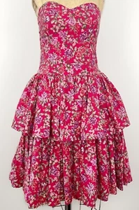Laura Ashley Vintage Strapless Dress Pink Floral 1980s  - Picture 1 of 10