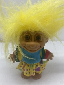 Russ School Student TROLL RARE YELLOW Hair 4 Inches with backpack 18458 - Picture 1 of 2