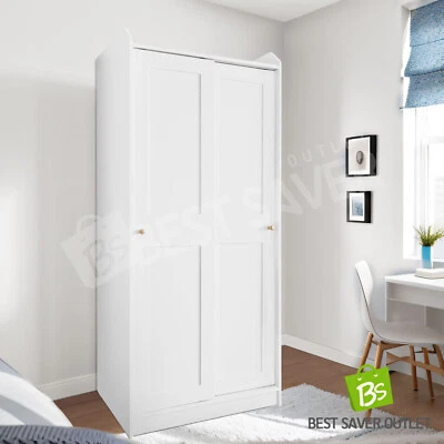 2 Sliding Doors Wardrobe Cabinet Bedroom Clothes Storage Organizer Cabinet White - image 1 of 4
