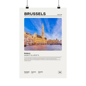 Brussels Poster, Vintage Wall Art Print, Travel Gift, Home Office Dorm Decor - Picture 1 of 12