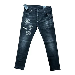 Dsquared2 Mens Skinny Black Jeans Badge Logo Distressed DSQ2 Designer - Picture 1 of 9