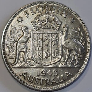 AUSTRALIA / 1943 Florin Silver Coin,King George VI - High grade !!! - Picture 1 of 2