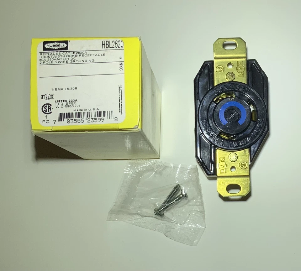 🔥 Hubbell 2620A Twist Lock Receptacle, 2 Pole 3 Wire, Locking, 30A, 250V - Image 1 of 1